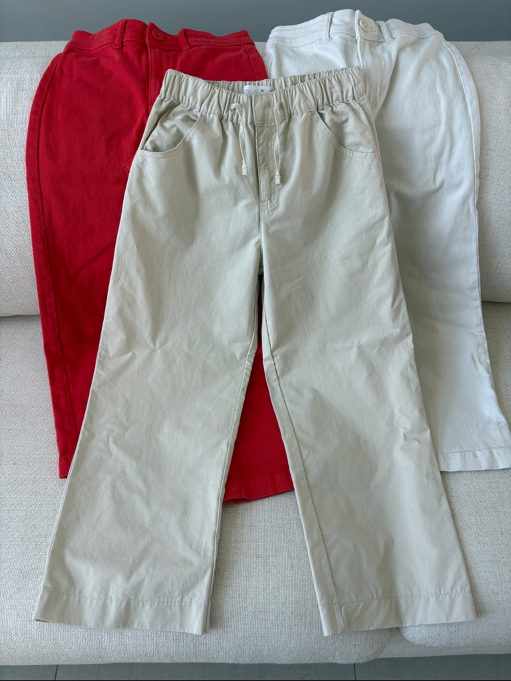 H&M Kids Elastic-Waist Jeans in Beige, Red, and White